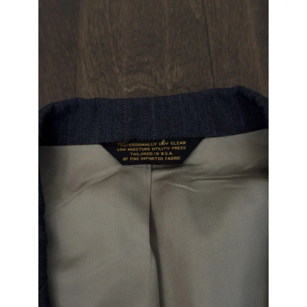 Vintage Johnny Carson Mens Blue Herringbone Blazer Jacket Two‎ Button Size 44L